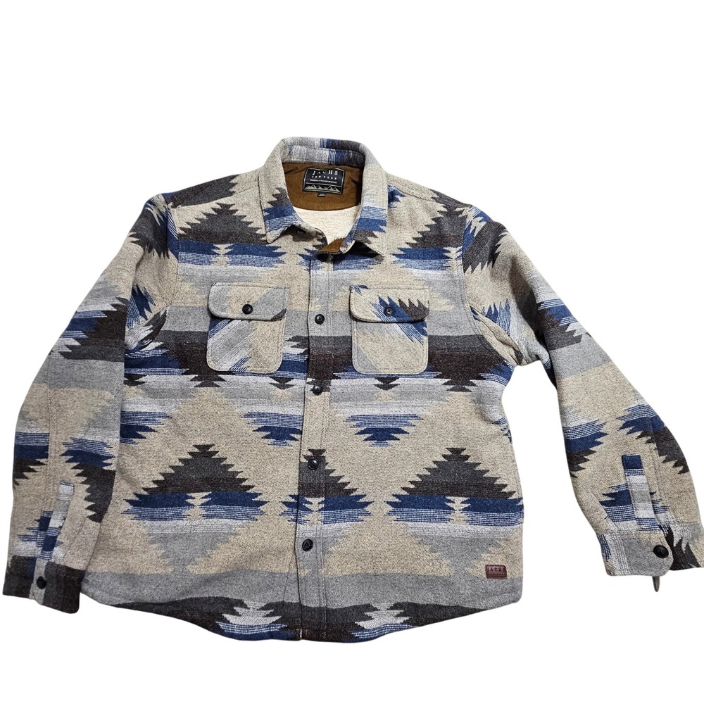 Jachs New York Shirt Jacket XXL Blue Grey Southwestern Sherpa Lined Wool Blend